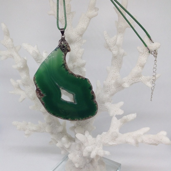 Geode Agate Slice Necklace on Waxed Cotton Cord - Picture 2 of 11